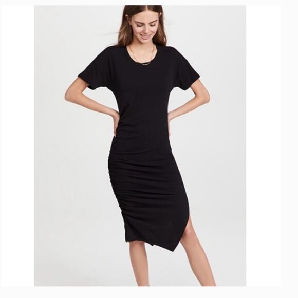 NWT Anthropologie Sundry Side Shirred Jersey Midi Dress black basic midi dress L - Picture 2 of 15